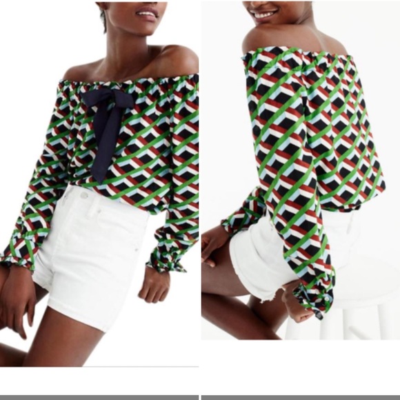 J. Crew Off The Shoulder In Ratti Diamond Blouse